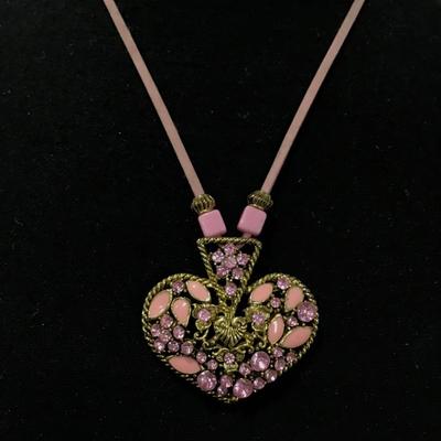 Cute Vintage Heart pendant, suede, leather corded, necklace