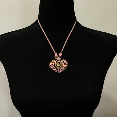 Cute Vintage Heart pendant, suede, leather corded, necklace