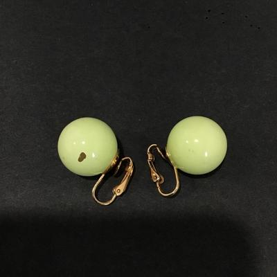 Pastel yellow, green vintage ball clip on earrings