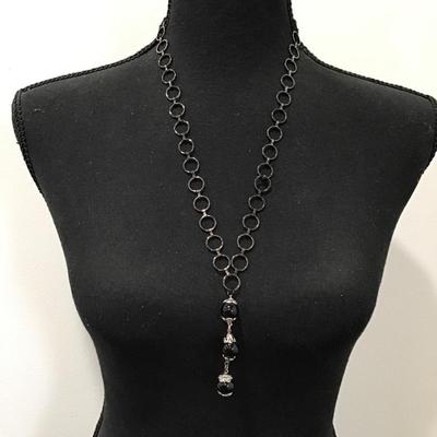 Gun metal gray black glass beaded necklace