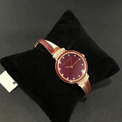 New Anne Klein Rose, gold, toned, and maroon, red enamel watch