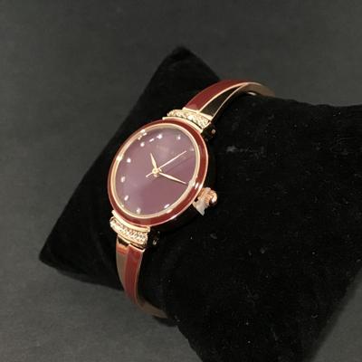 New Anne Klein Rose, gold, toned, and maroon, red enamel watch