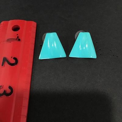 Vintage metal turquoise enamel earrings