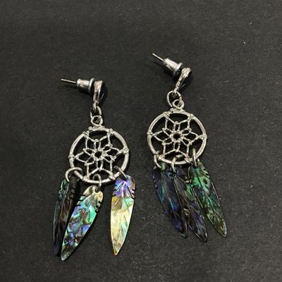 Dream catcher Abalone feather earrings