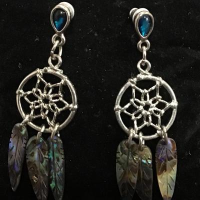 Dream catcher Abalone feather earrings