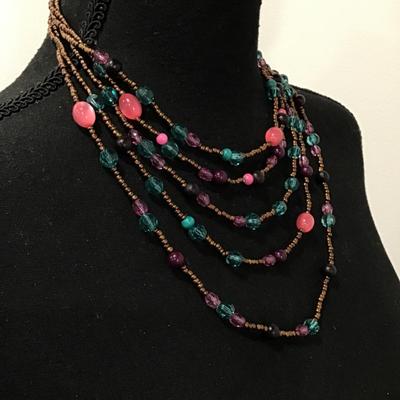 Super cute cotton candy color beaded multi layered necklace