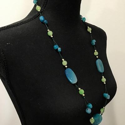 Beautiful blue agate light green stone beaded necklace