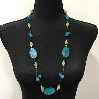 Beautiful blue agate light green stone beaded necklace