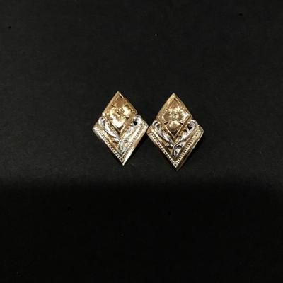 Mid century, vintage, gold and silver Diamond shaped stud earrings