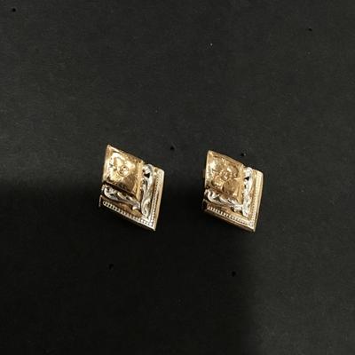 Mid century, vintage, gold and silver Diamond shaped stud earrings