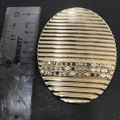 Vintage Rhinestone gold tone large pin brooch