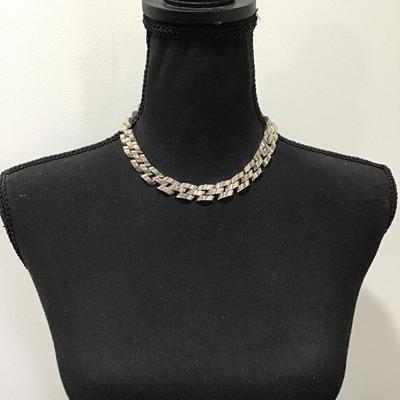 Thick, chunky vintage, silver toned collar chain necklace