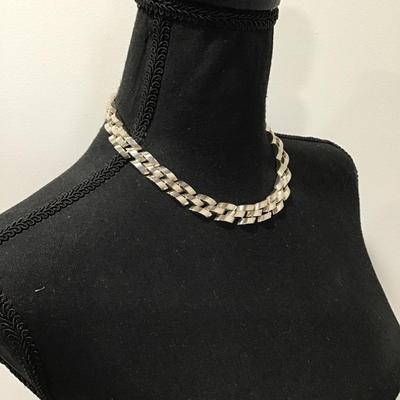 Thick, chunky vintage, silver toned collar chain necklace