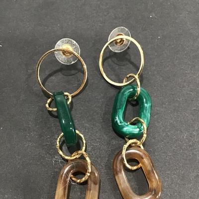 Faux stone gold tone dangle earrings