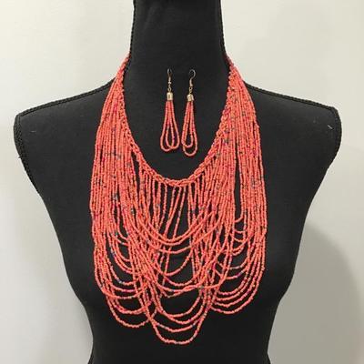 Cute tutti Frutti glass beaded bib, statement, necklace, earring set