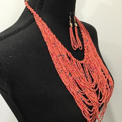 Cute tutti Frutti glass beaded bib, statement, necklace, earring set