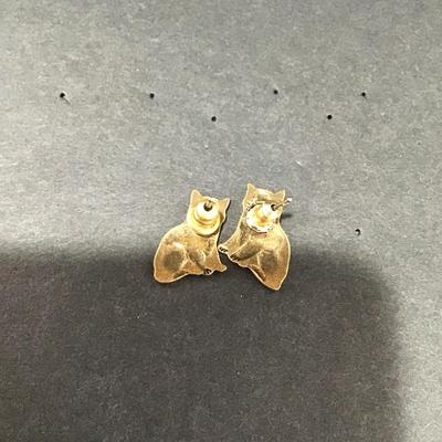 Cute vintage bronze, toned kitty cat earrings