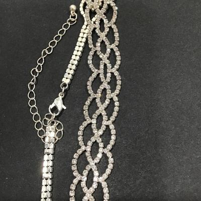 Silver tone rhinestone choker necklace