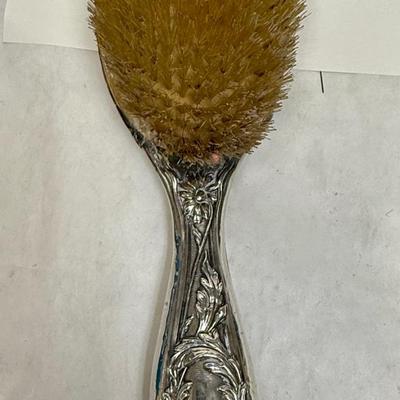 Sale Photo Thumbnail #79: Hand mirror, brushes, nail buffer, dresser Jar, Soap Box.  fair to good condition - there are dings and dents, and some deterioration of nail buffer pad, mirror clarity which is normal for the age of the pieces.. See photos for condition. All pieces are m