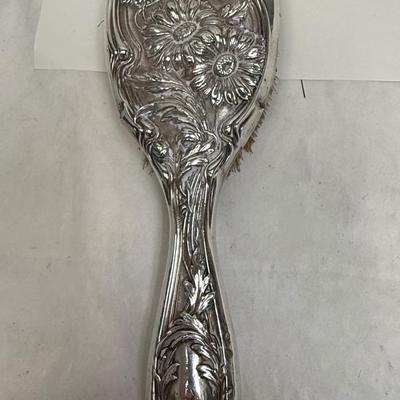 Sale Photo Thumbnail #81: Hand mirror, brushes, nail buffer, dresser Jar, Soap Box.  fair to good condition - there are dings and dents, and some deterioration of nail buffer pad, mirror clarity which is normal for the age of the pieces.. See photos for condition. All pieces are m