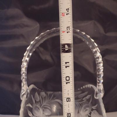 Etched Glass/Crystal Basket with Floral Design- Approx 13 1/4" Tall, 10" Wide