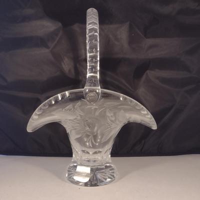 Etched Glass/Crystal Basket with Floral Design- Approx 13 1/4" Tall, 10" Wide