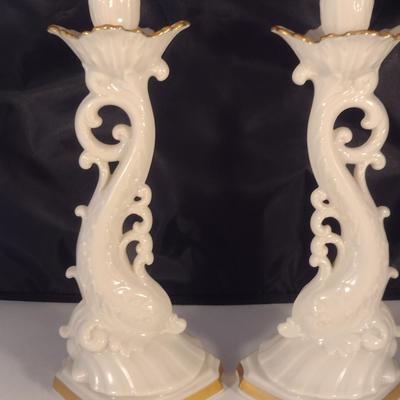 Pair of Lenox (USA) Dolphin Theme Candle Stick Holders- Approx 10" Tall