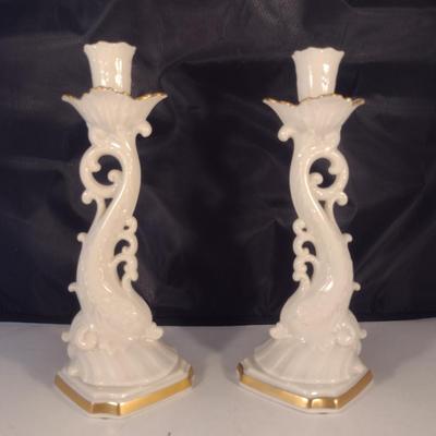 Pair of Lenox (USA) Dolphin Theme Candle Stick Holders- Approx 10" Tall