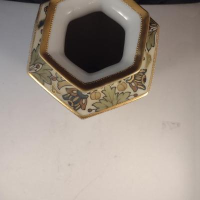 Nippon Hand Painted Hexagonal Vase with Gilt and Floral Accents- Approx 11 3/4" Tall
