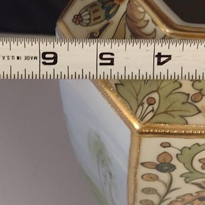Nippon Hand Painted Hexagonal Vase with Gilt and Floral Accents- Approx 11 3/4" Tall