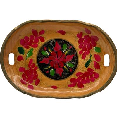 Vintage Mexican Tray - Batea Dough Bowl Wooden Hand Carved Hand Painted Tray