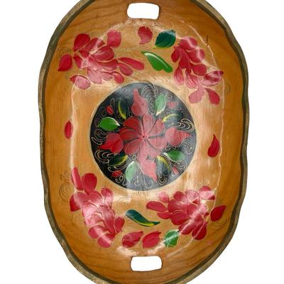 Vintage Mexican Tray - Batea Dough Bowl Wooden Hand Carved Hand Painted Tray