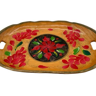Vintage Mexican Tray - Batea Dough Bowl Wooden Hand Carved Hand Painted Tray