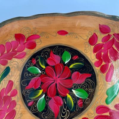 Vintage Mexican Tray - Batea Dough Bowl Wooden Hand Carved Hand Painted Tray
