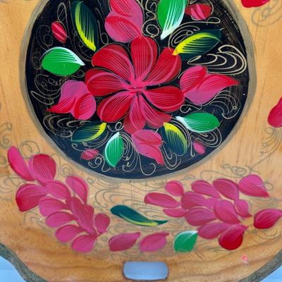 Vintage Mexican Tray - Batea Dough Bowl Wooden Hand Carved Hand Painted Tray