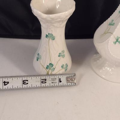 Pair of Belleek Irish Porcelain Shamrock Vases