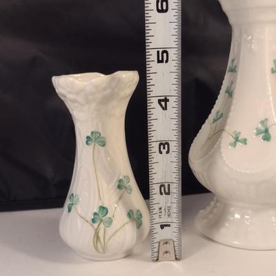 Pair of Belleek Irish Porcelain Shamrock Vases