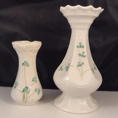 Pair of Belleek Irish Porcelain Shamrock Vases