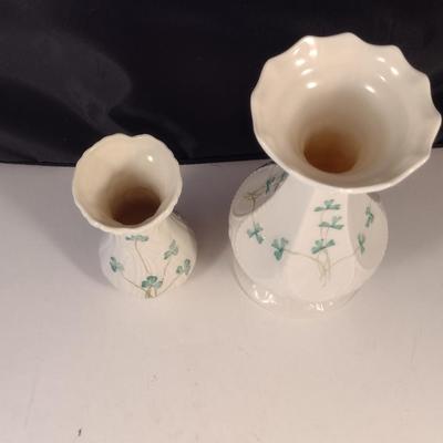 Pair of Belleek Irish Porcelain Shamrock Vases