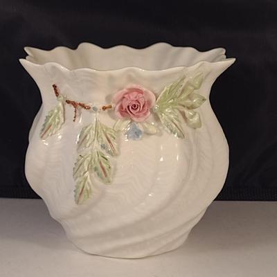 Belleek Irish Porcelain Vase with Raised Flower Design- Approx 4 1/2" Tall