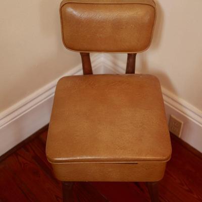 Mid-Century Yellow Naugahyde Storage Sewing Chair