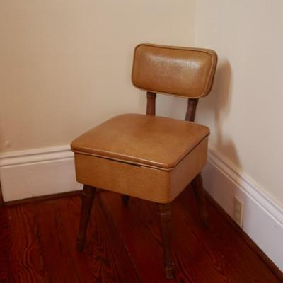 Mid-Century Yellow Naugahyde Storage Sewing Chair