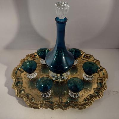 Mid Century Beverage Set- Decanter with Six Cordial Glasses- Aseda Art Glass Sweden (Bo Borgstrom)