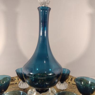 Mid Century Beverage Set- Decanter with Six Cordial Glasses- Aseda Art Glass Sweden (Bo Borgstrom)