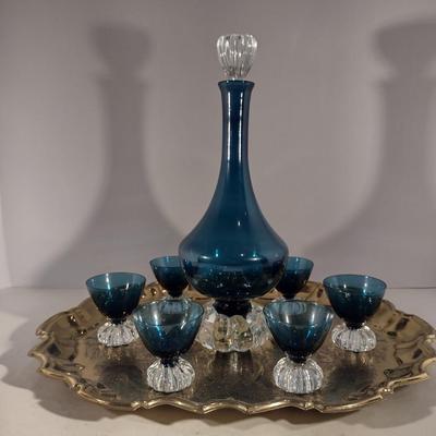 Mid Century Beverage Set- Decanter with Six Cordial Glasses- Aseda Art Glass Sweden (Bo Borgstrom)