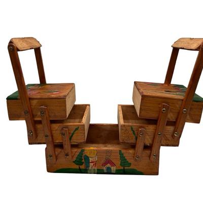 Vintage MCM Wooden Fold Out Sewing Box