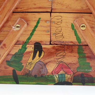 Vintage MCM Wooden Fold Out Sewing Box