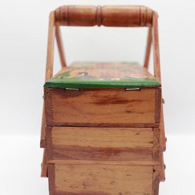 Vintage MCM Wooden Fold Out Sewing Box