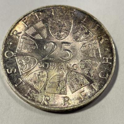 Austria 1967 Uncirculated Condition 25 Schilling Silver Coin KM#2901 as Pictured.