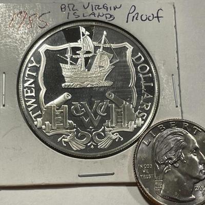 BRITISH VIRGIN ISLANDS 1985 PROOF $25 SILVER COIN AS PICTURED.